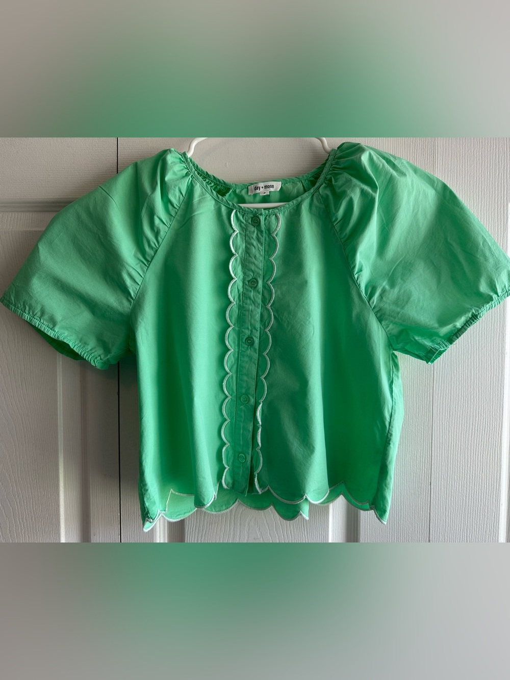 Women’s Scallop-Trim Short Sleeve Top in Mint -Cottagecore ~Prairie ~bohochic